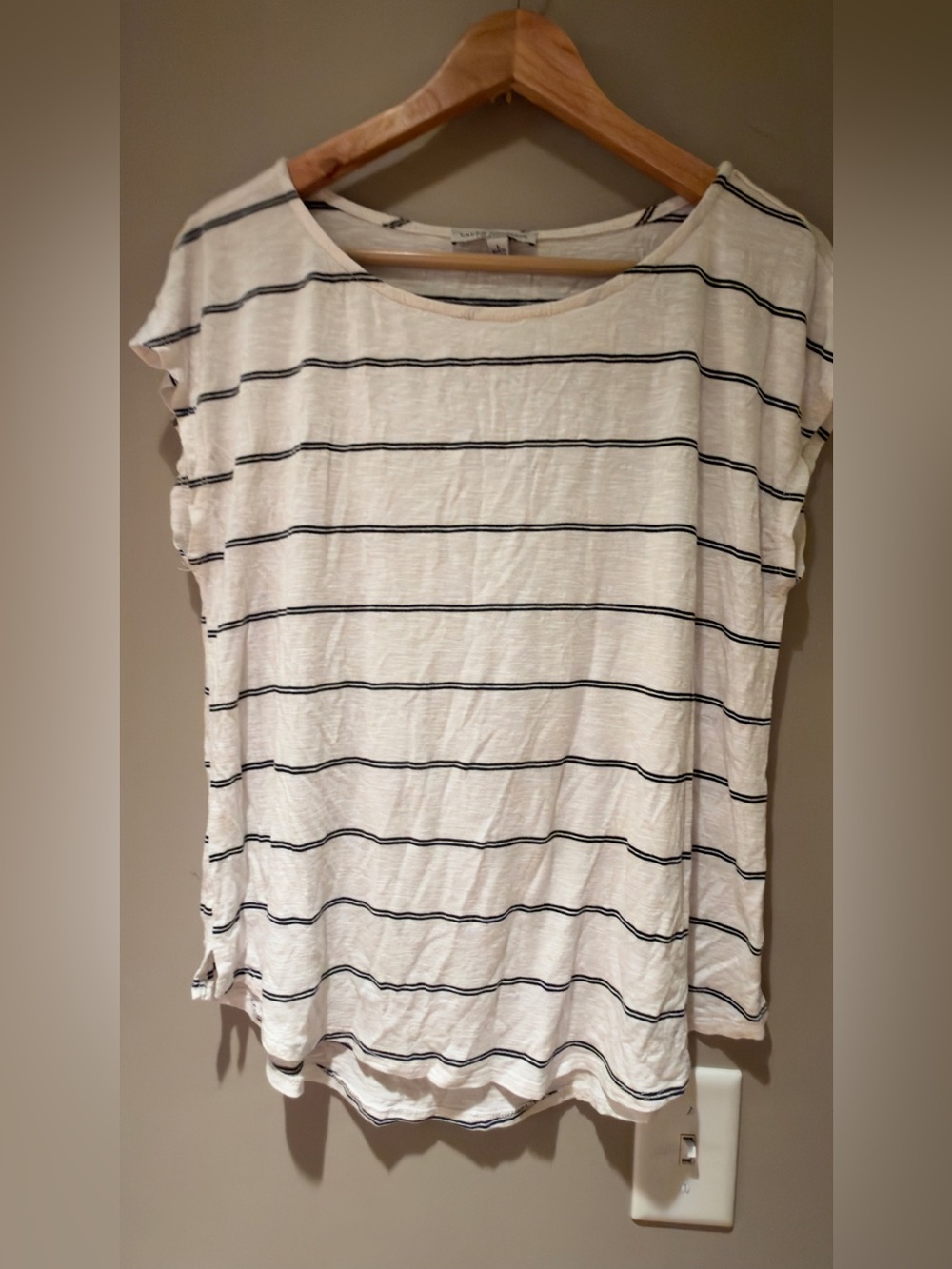 Green Envelope White Tee with Dark Stripes L